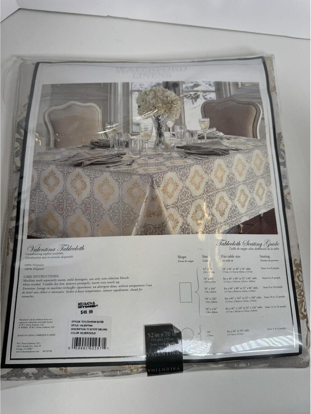 VALENTINA WATERFORD LINENS TABLECLOTH Oblong 52in 70in Oblong 4 To 6 People New - Picture 2 of 4